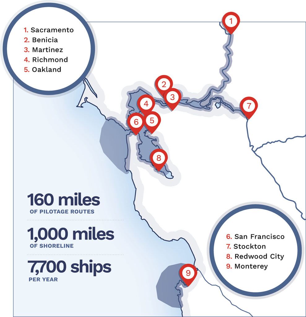 Map of the SF Bay showing ports